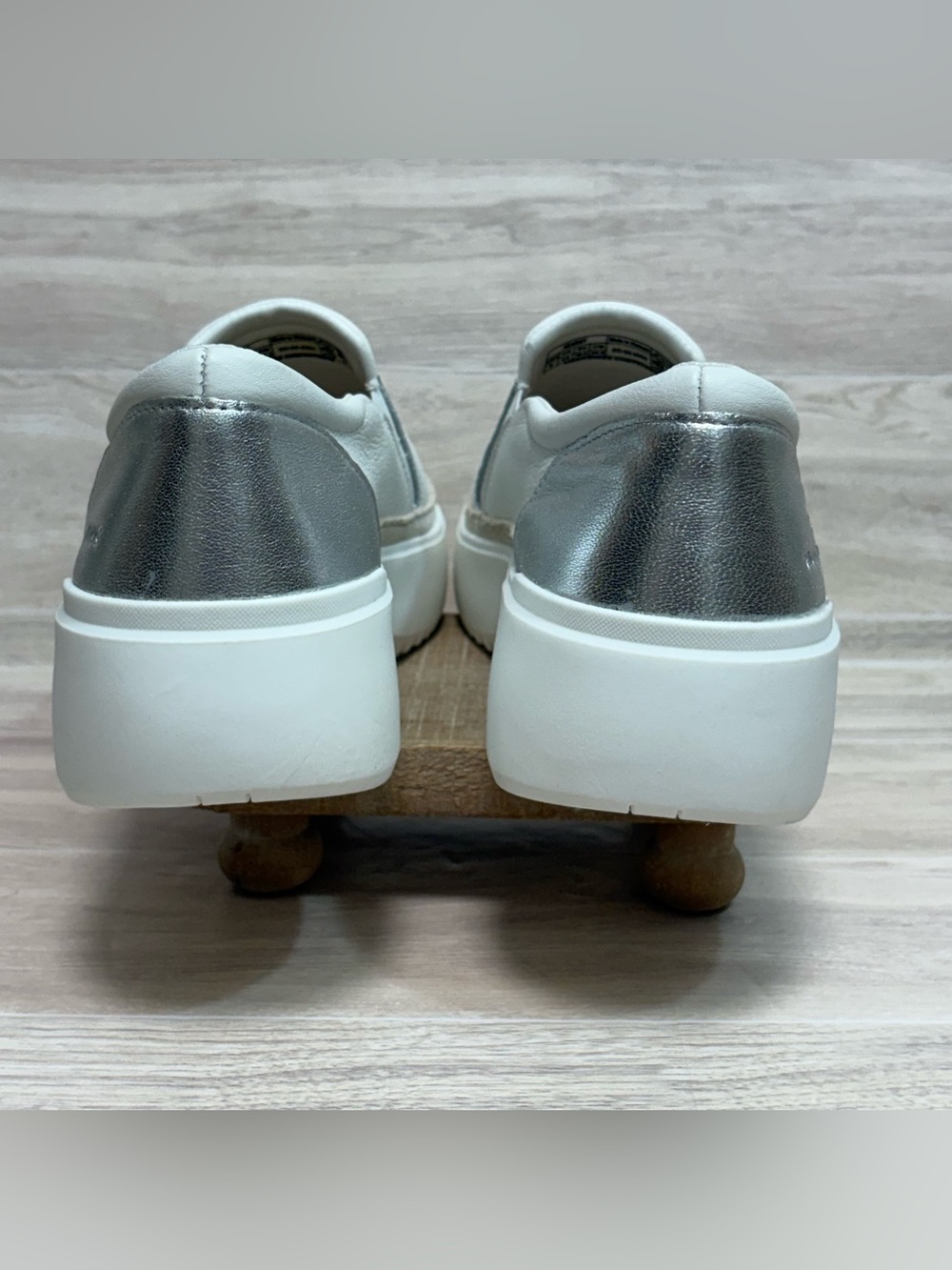 Vionic White Slip-On Platform Sneakers with Silver Heel Accent - Picture 5 of 10